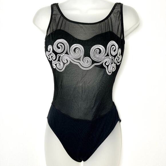Vintage Yaz Wear Newport News Black Sheer Bodysuit Small
